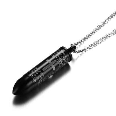 

1 Pc Titanium Steel Bullet Pendant Black Necklaces Cross Bible Verse Family Ashes Urn Container Memorial Jewelry