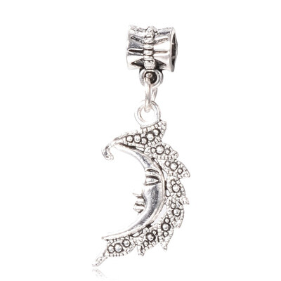

Tibetan Style Alloy European Dangle Beads Large Hole Pendants Moon Antique Silver 37mm Hole 5mm