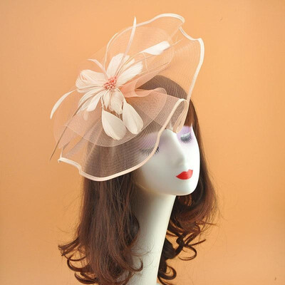 

Women Fascinator Hat Feather Mesh Net Veil Party Hat Flower Derby Hat Headwear with Clip&Hairband
