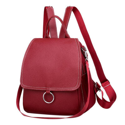 

Solid Color Flap Backpack Women PU Leather School Travel Casual Rucksack