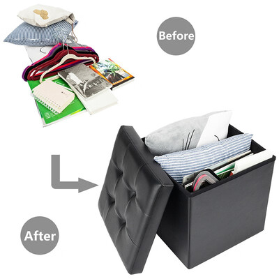 

383838 PVC Leather Square Shape Storage Ottoman Loveseat Concave Surface Black