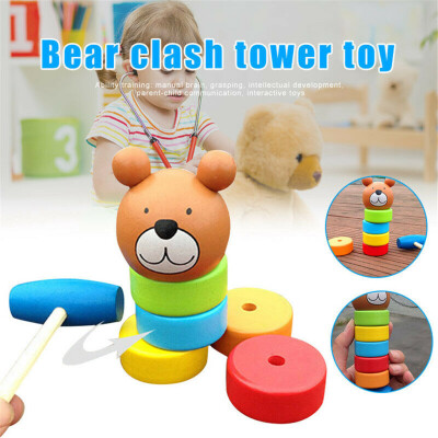 

Siaonvr 2-IN-1 Wooden Kids Toy Rainbow Color Bear Children Pile Tower Game Accessories