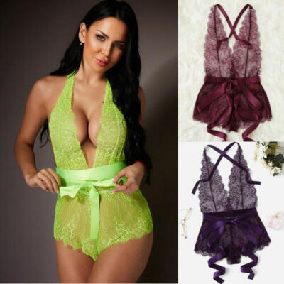 

Womens Lace Deep V Sexy-Lingerie Backless Sleepwear Underwear Babydoll Nightwear