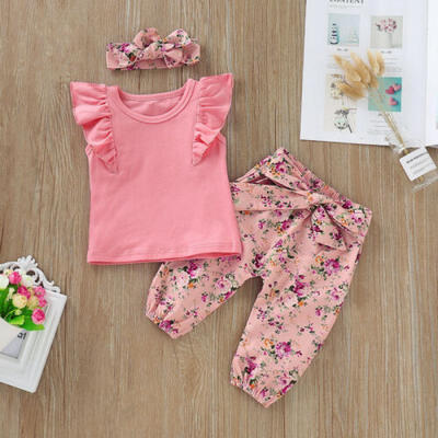 

Newborn Baby Girl Clothes Ruffle Shirt TopFloral Pants Summer Outfits Set