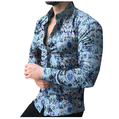 

Tailored Fashion Mens Casual Printed Floral Long Sleeve Button T-shirt Top Blouse