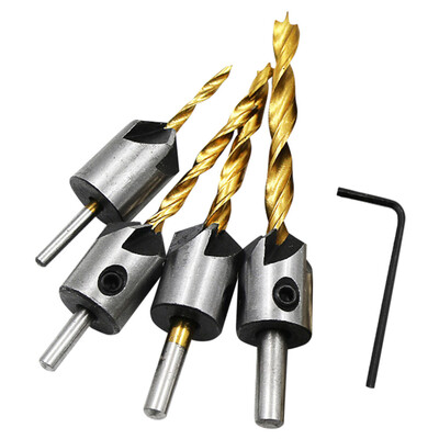 

Siaonvr Titanium HSS 5 Flute Countersink Drill Bit Set Screw Woodworking Chamfer Tool