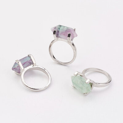 

Natural Fluorite Finger Rings with Alloy Ring Findings Platinum Bullet Size 8 18mm