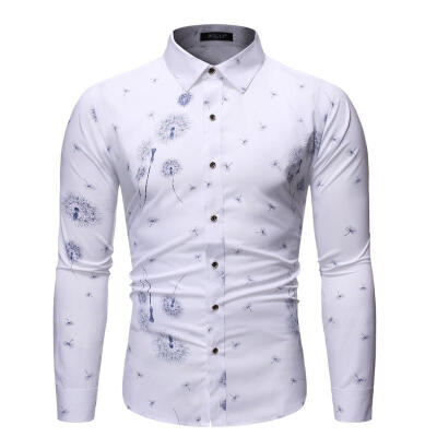 

Fashionable Male Slim Long Sleeve Shirt Casual Business Top Shirt with Dandelion Print for Men