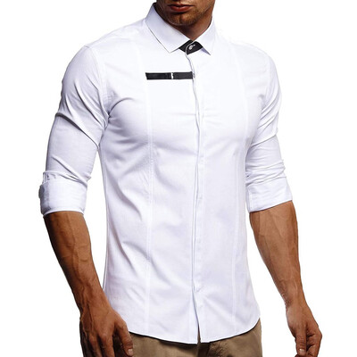 

Toponeto Men Pure Color Splicing Long Sleeve Shirt Fashion Long Sleeve Blouse Top