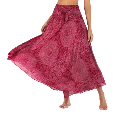 

Roseonmyhand Women Long Hippie Bohemian Gypsy Boho Flowers Elastic Waist Floral Halter Skirt