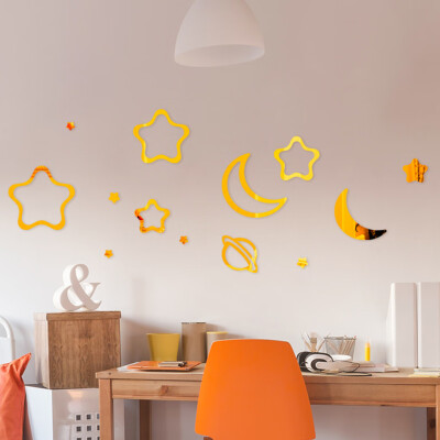 

Gobestart Mirror Wall Sticker Star Moon DIY Art Mural Home Room Decor Acrylic Decal