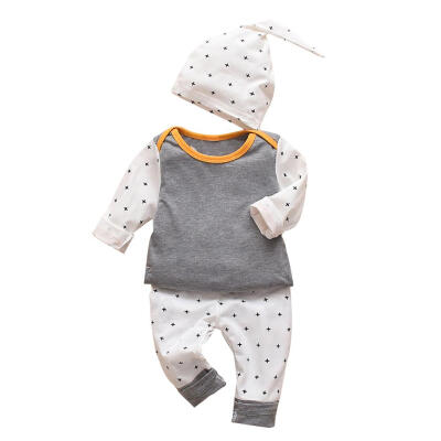 

3pcsset Baby Boy Girls Star Pattern Long Sleeve TopsCotton PantsHat Suit
