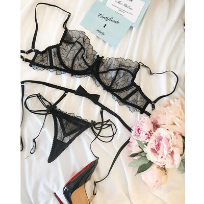 

Bralette Set for Women Mesh Goddess Lingerie 3Piece Bra&Panties Garter Belt