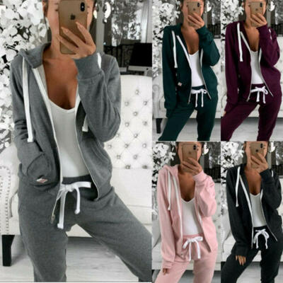 

Womens Plain Hoodie Sweatshirt Hooded Coat Sports Zip up Jacket Outwear Top