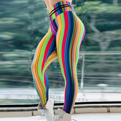 

Tailored Women Casual Rainbow Strip Digital Print High Waist Sports Yoga Pants