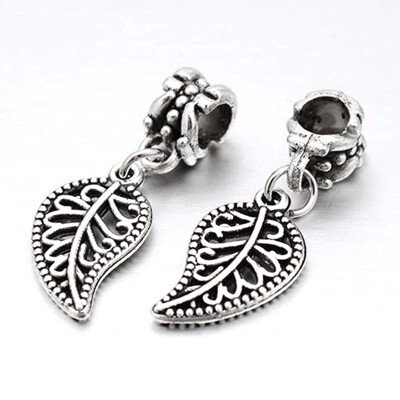 

Leaf Large Hole Alloy European Dangle Beads Antique Silver 30mm Hole 45mm