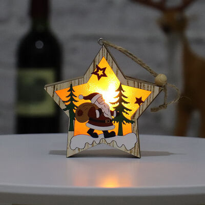 

Home Decorations Christmas Tree Decoration Pendant Gift Round Deer Wooden Star Frame Pendant Holiday Decoration Lighting