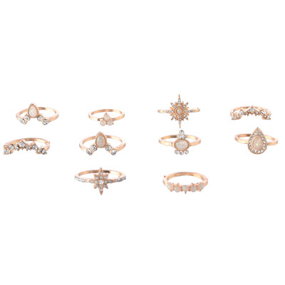 

Retro Water Drop Opal Knuckle Ring Set 10 PcsSet Bohemia Women Crystal Crown Rings Jewelry Accessories