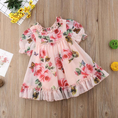 

Newborn Baby Girls Fashion Dress Floral Chiffon Princess Party Pageant Dress Clothes