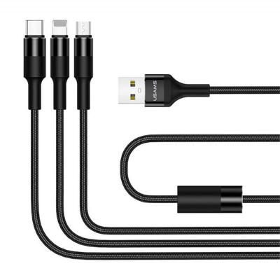 

USAMS US-SJ219 U5 3-in-1 Braided Data Cable USB To Lightning Micro USB Type-C Charging Cable Line For IPhone Android Phone-15m