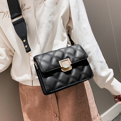

Ins super fire small bag wild Messenger bag handbag 2019 new fashion rhombic embroidery line wide shoulder strap small square bag