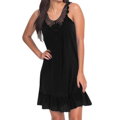 

Women Splicing Chiffon Dress Sleeveless O Neck Halter Ruffle Lace Dresses