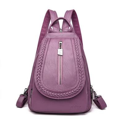 

Backpack ladies fashion wild woven casual soft leather backpack