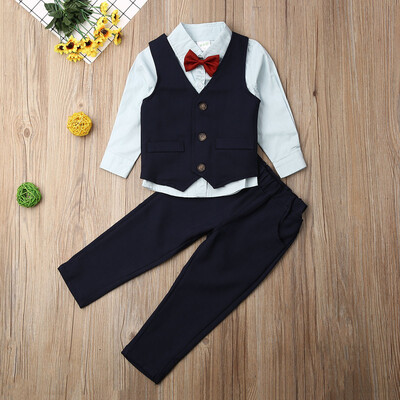 

4PCS Kid Baby Boy Tuxedo Suit Shirt Waistcoat Tie Pants Formal Outfit Clothes