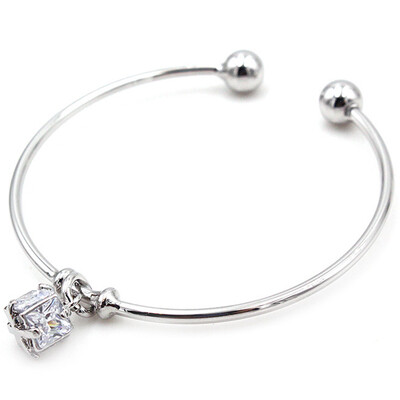 

Women Stainless Steel Bangle DIY Jewelry C-shaped Opening Square Gem Bracelet