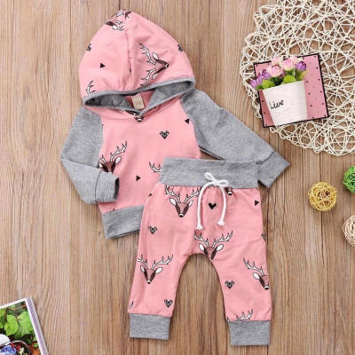 

Casual Newborn Baby Boys Girls Deer Hooded Tops Pants Harem Outfits Set Clothes