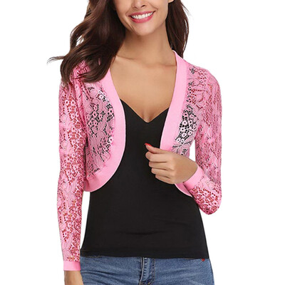 

Toponeto Womens Solid Open Front Long Sleeve Hollow Out Outwear Cardigan Coat Tops