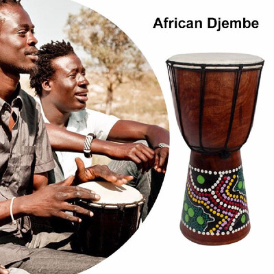 

6in African Djembe Drum Hand-Carved Solid-Wood Goat-Skin Traditional African Musical Instrument