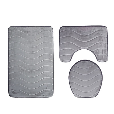 

〖Follure〗3pc Bathroom Set Rug Contour Mat Toilet Lid Cover Plain Solid Color Bathmats