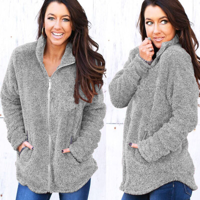 

Roseonmyhand Women Fluffy Plush Warm Winter Pure Color Coat Jumper Overcoat Jacket Outwear