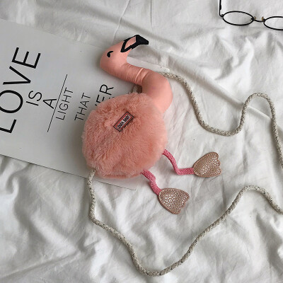 

Cartoon cute childlike flamingo shoulder bag 2019 new wave casual fashion plush toy girl Messenger bag