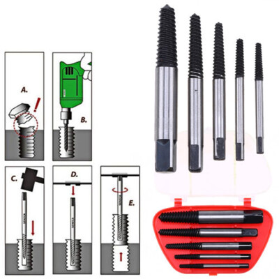 

5PcsSet Damaged Screw Extractor Easy Out Set Bolt Stud Remover Tools Kit DIY