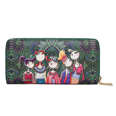 

Leather Zip Clutch Women Forest Cartoon Character Print Wallet Phone Pouch