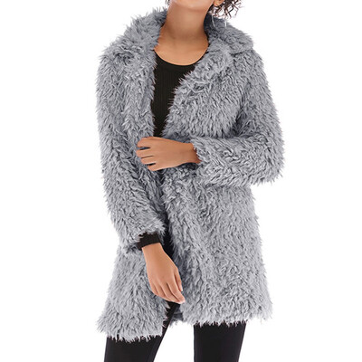 

Tailored Fashion Women Casual Loose Long Sleeve Solid Color Plush Tops Coat