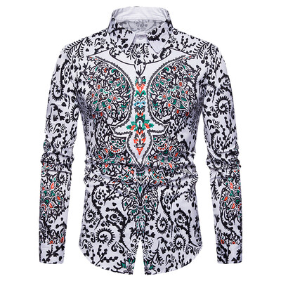

Turn-down Collar Long Sleeve 3D Printed Folk-custom Style Men Shirt