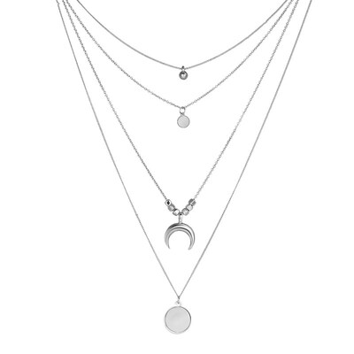 

Women Crescent Moon Bell Round Pendant Multi Layer Chain Necklace Jewelry Gift