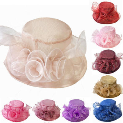 

9 Colors Women Church Spring Wide Brim Kentucky Derby Hat Party Wedding Cap New