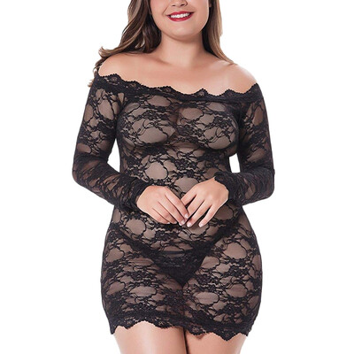 

Toponeto New Womens Plus Size Sexy Lingerie Chemise Lace Badydoll Off Shoulder Sleepwear