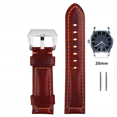 

20mm 22mm 24mm Oil-Tanned Leather Watch Band Replacement Watch Strap Red Brown