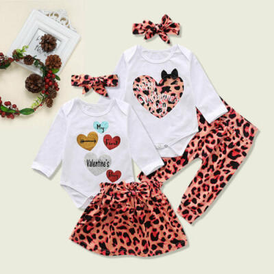 

Toddler Sister Baby Girls Kids Valentines Day Jumpsuit Skirt Trousers 3PCS