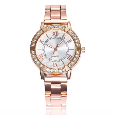 

New personality fashion ladies rhinestone inlaid steel belt watch Roman scale quartz watch