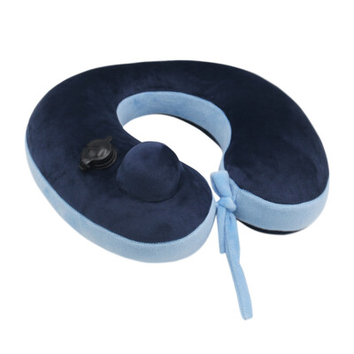 

Soft Travel Pillow for Cervical Spine Neck Protection U-shaped Air Blowing Airplane Pillows Blue