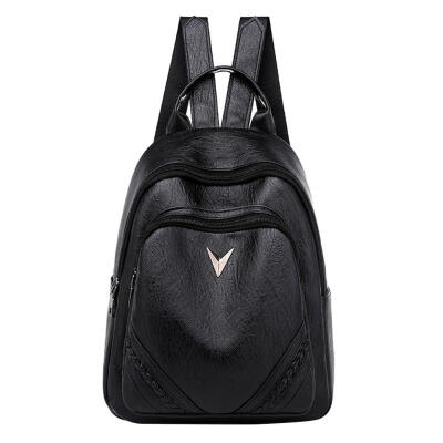 

Simple Solid Color School Bags Women Travel Backpacks PU Leather Knapsack