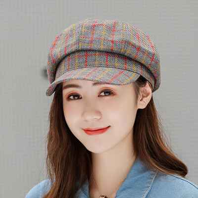 

Dongyun New Type Baitao Autumn Lady British Restoration Lattice Octagonal Cap Outdoor Recreational Artist Cap Duck Tongue Cap