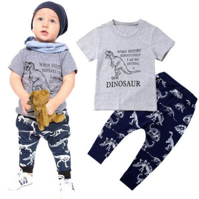 

UK Toddler Kids Baby Boys Dinosaur Cotton Top T-shirt Pants Leggings Set Clothes