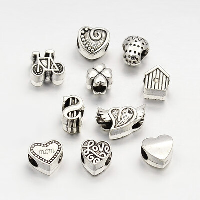 

Tibetan Style Alloy Large Hole European Beads Mixed Shape Antique Silver 1011x7517x78mm Hole 5mm about 3540pcs100g